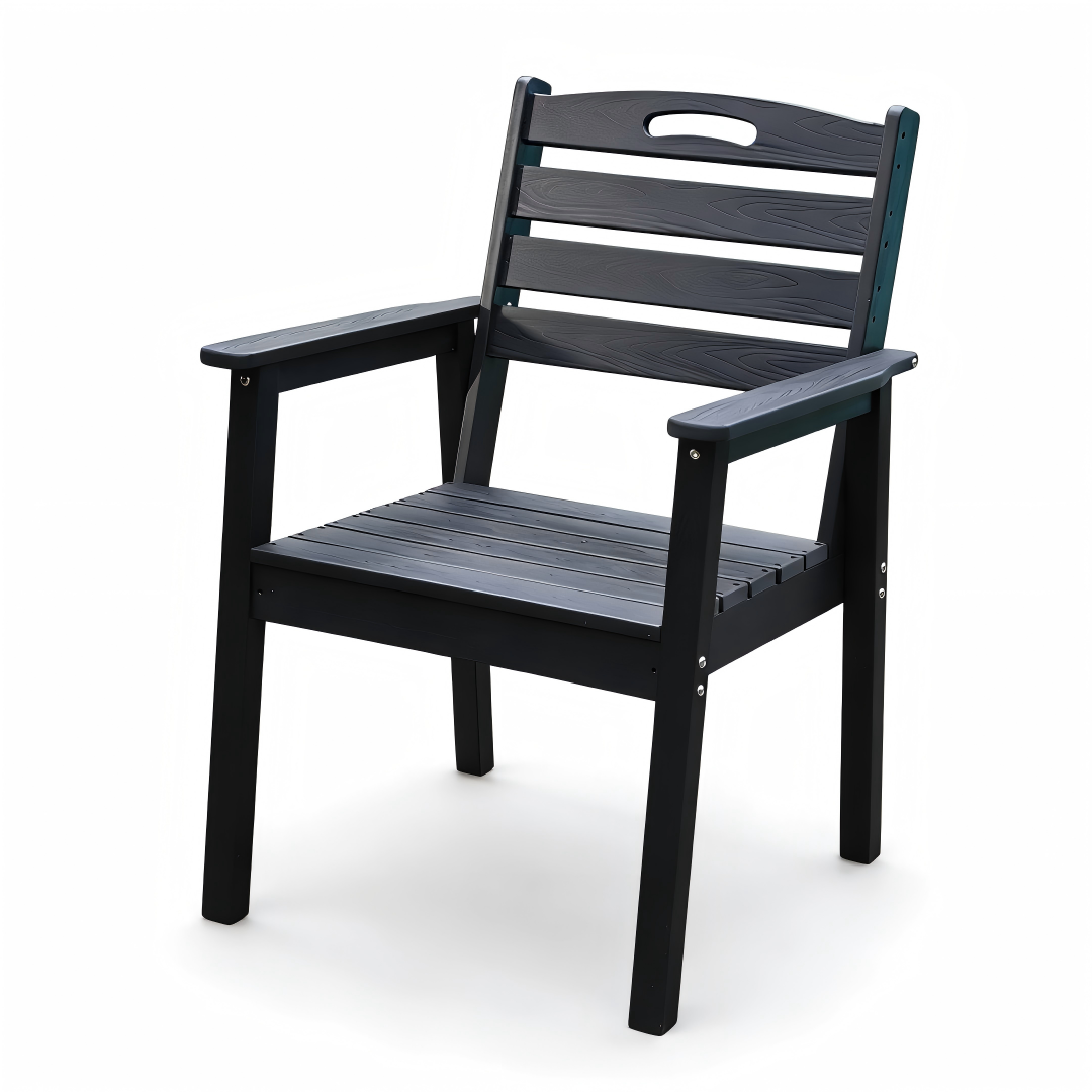 HDPE Outdoor Terrace Dining Chair Set, low maintenance - for gardens, backyards and decks - Black (backrest)