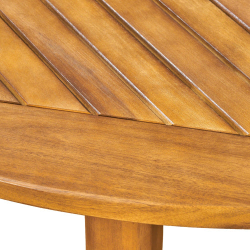 47.25" Round Acacia Wood Dining Table with Teak Finish, Modern Slatted Patio Table for Indoor & Outdoor Use