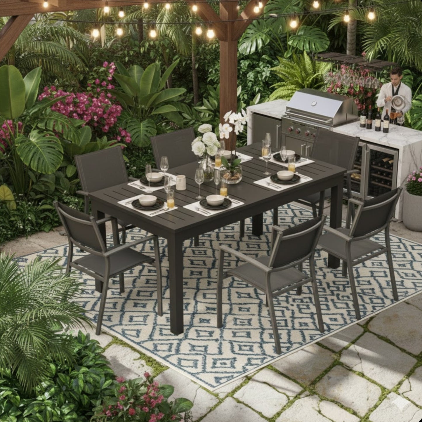 63"-92" Extendable Aluminum Outdoor Dining Table, All-Weather Gray Patio Table