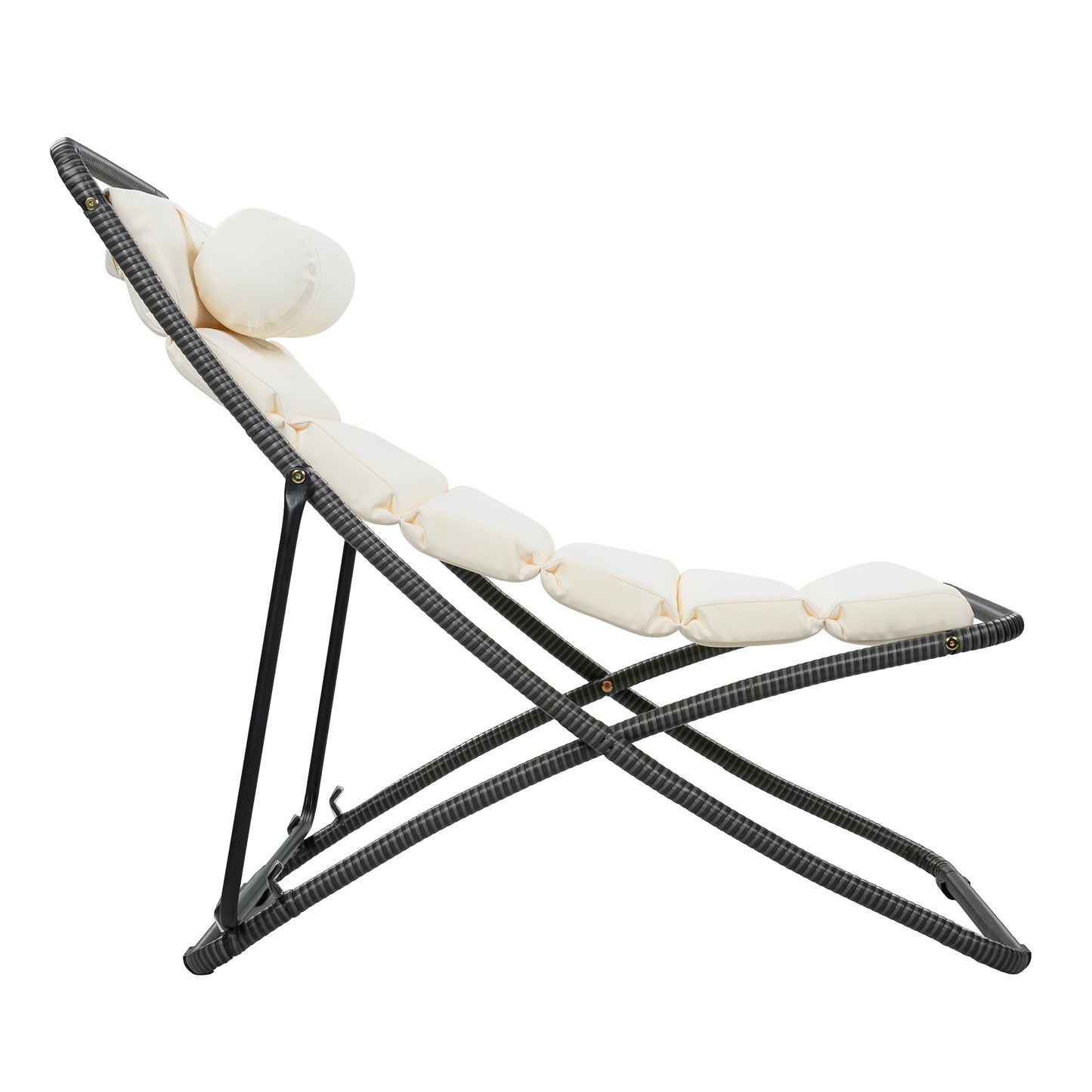 TREXM 2-Pieces Outdoor Folding Chair, Rattan-Wrapped Patio Chair with Adjustable Backrest, Thick Cushion, and Detachable Headrest ,for the Poolside, Beach, Backyard, Decck, and Camping (Black)