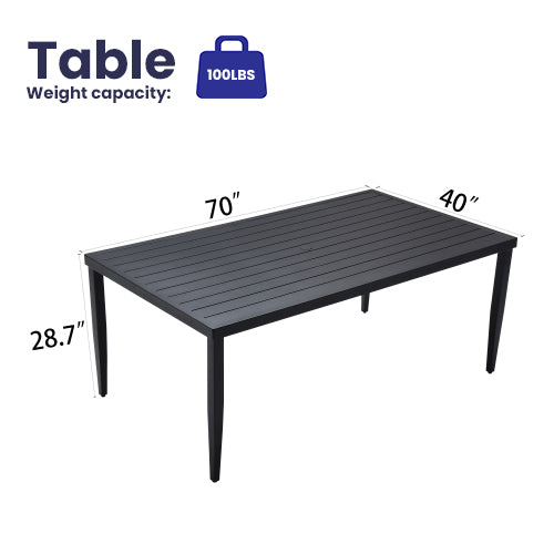 Outdoor Patio Aluminum 40"x70" Rectangle Dining Table with Tapered Feet & Umbrella Hole, Ember Black