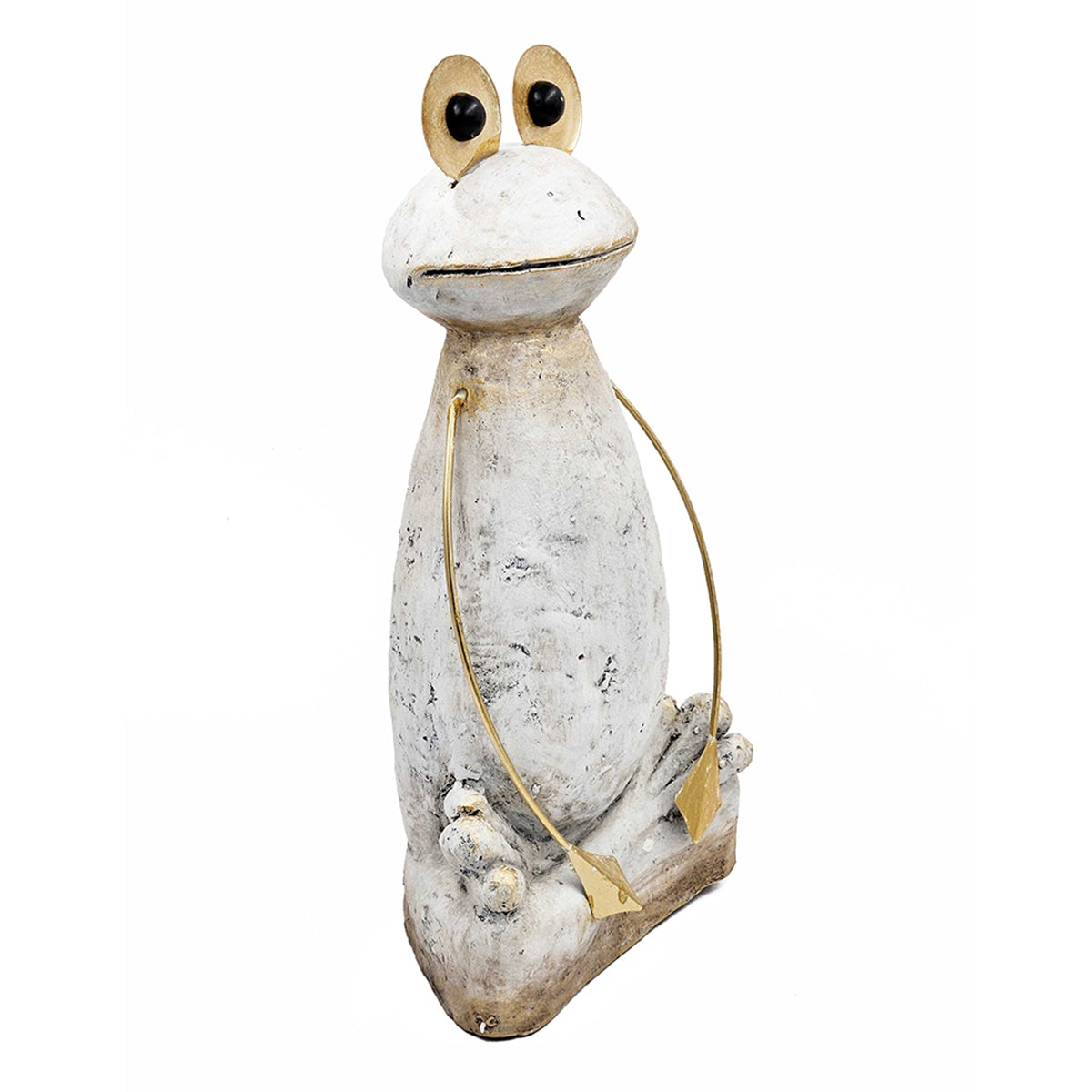 11.4x8.3x24.8" Abstract White Magnesium Frog Figurine with Gold Arms and Eyes
