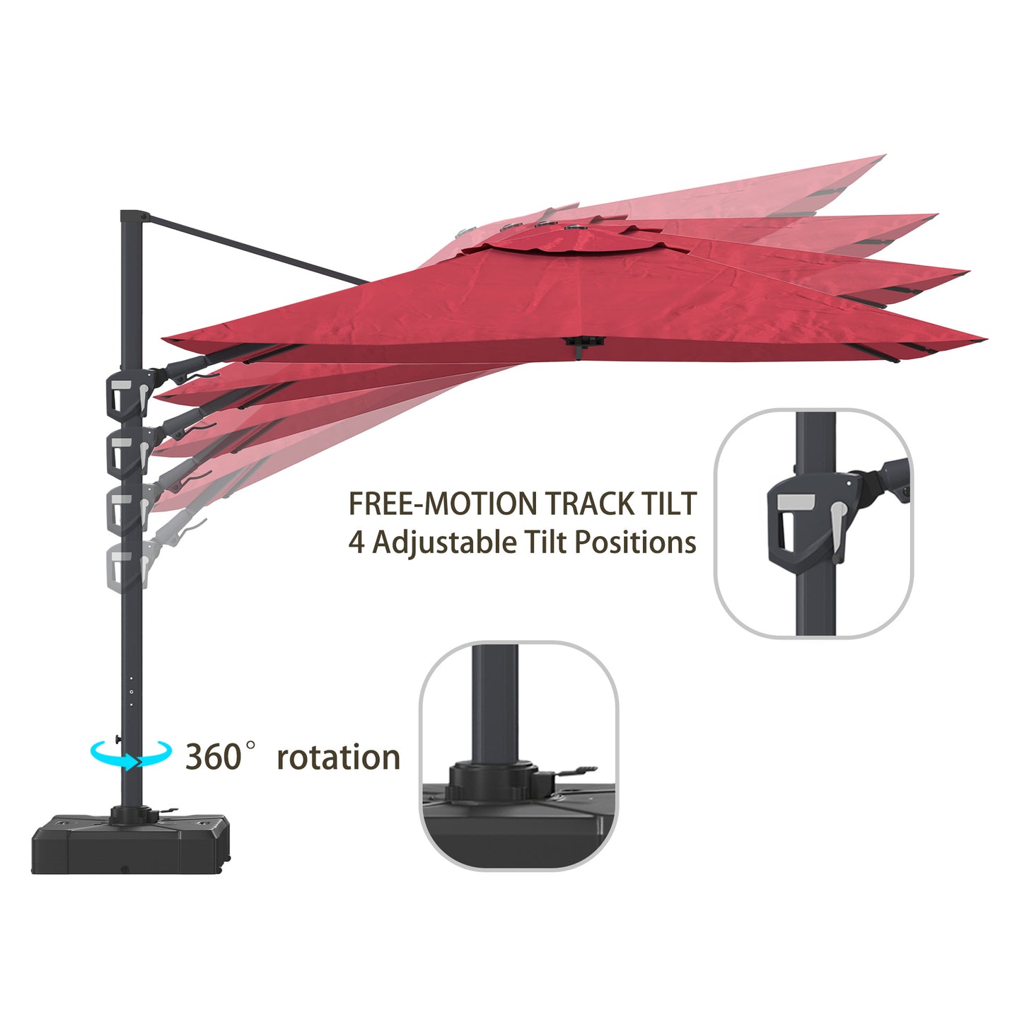 11FT Square Cantilever Patio Umbrella in Red (without Umbrella Base)