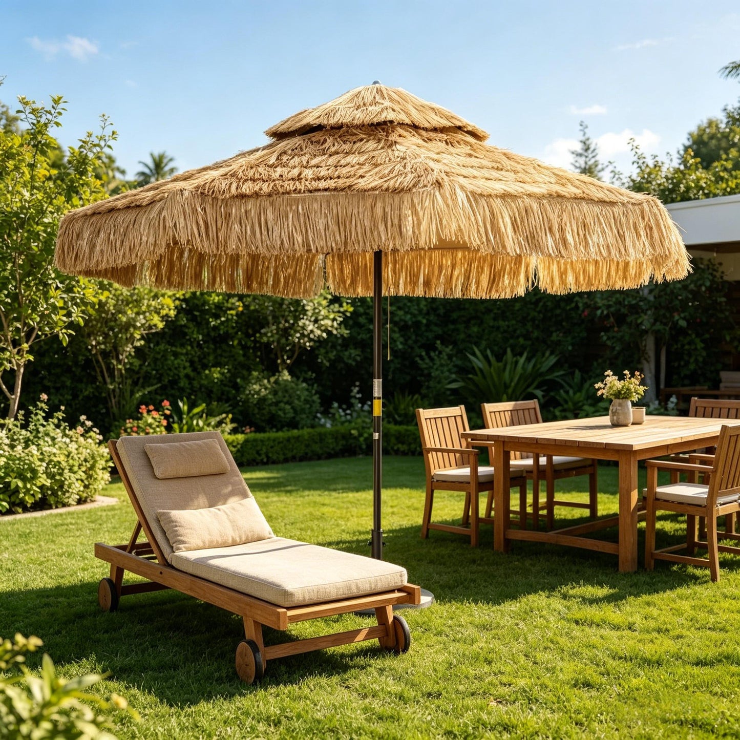 Straw Tassel Design Garden Umbrella,Hawaiian Style Outdoor Umbrella,Patio Umbrella(Only Umbrella)