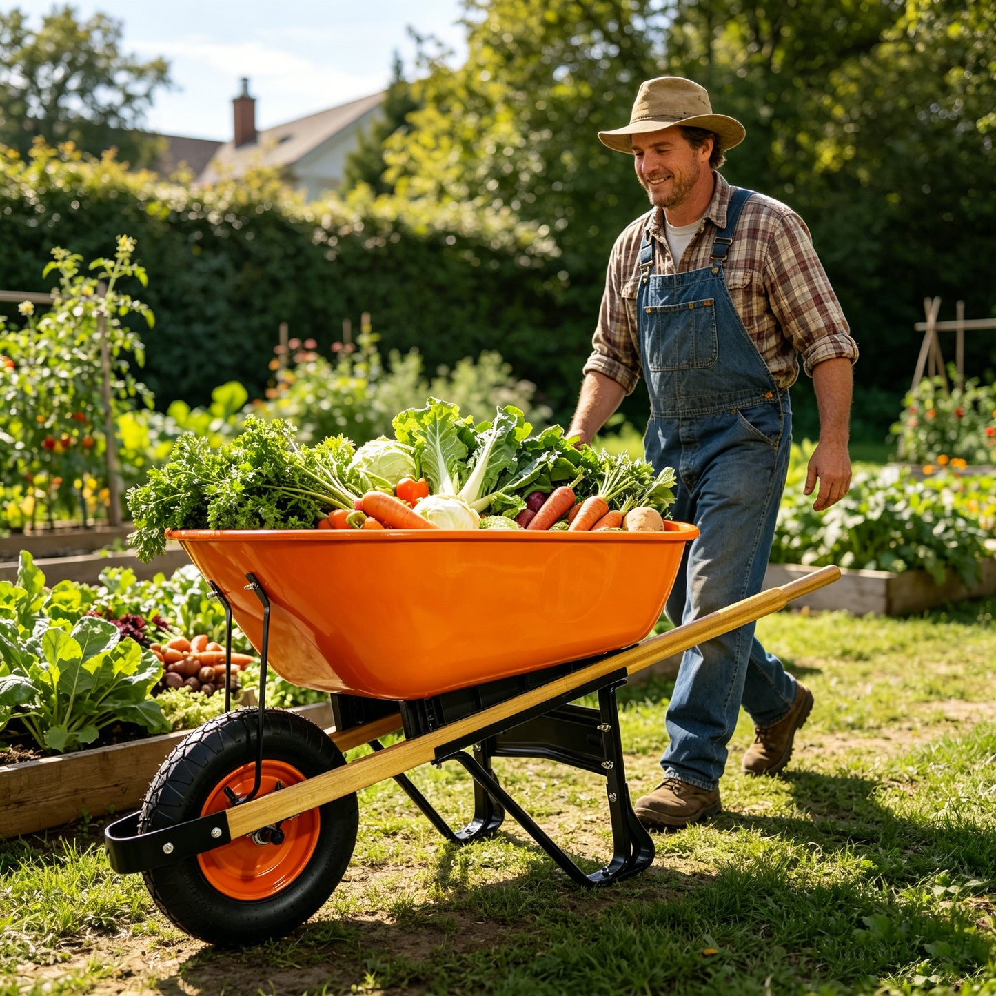 Steel TRAY wheel barrow Two wheeled trolley for green garden 15 inch pneumatic wheel