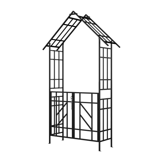 97.24 in. x 44.88 in. Metal Garden Arch Arbor with Gate for Outdoor Climbing Plants Support in Black