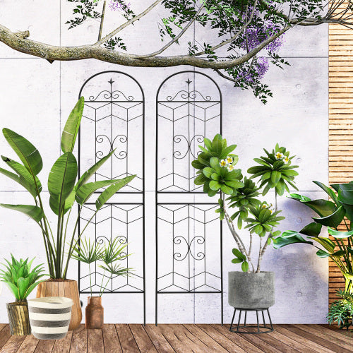Black 86.7 in. Metal Garden Trellis, Outdoor Flower Support for Climbing Plants, 2-Pack