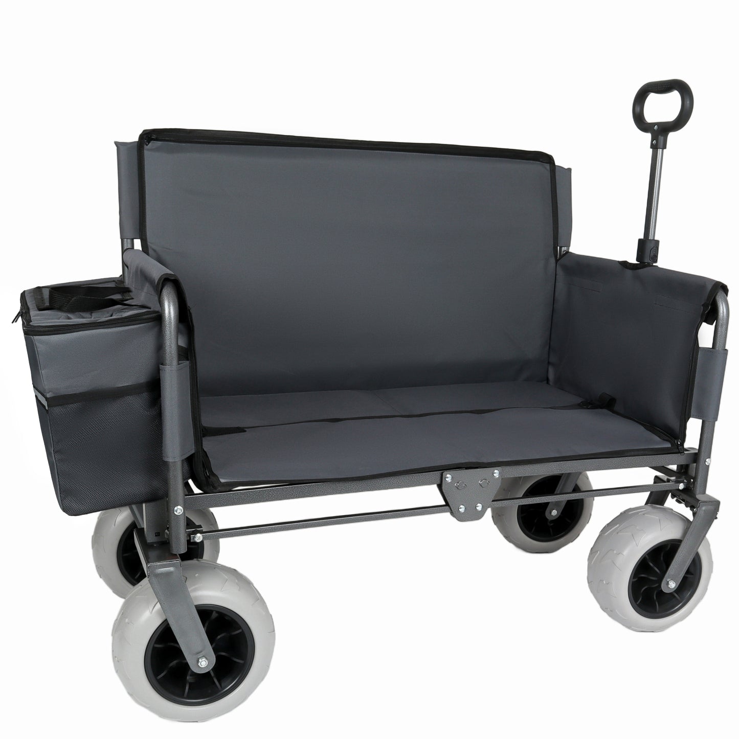 3-in-1 Folding Wagon with Bench Seat – patent protection, Includes 1 ice pack, 500lbs Capacity, 9"x4" Beach Tires for Camping & Beach, gray