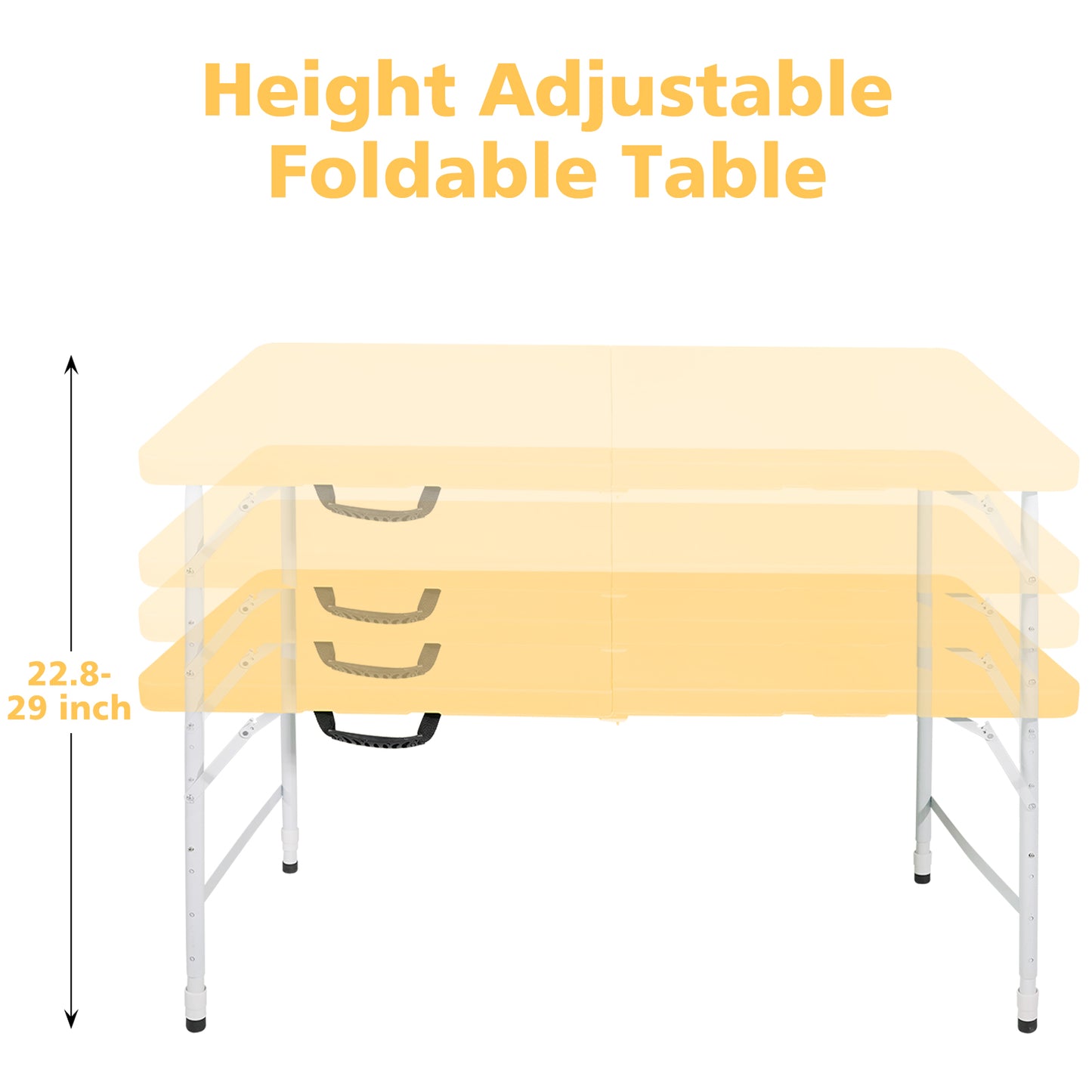 4ft Light Yellow Portable Folding Table Indoor&Outdoor Maximum Weight 135KG Foldable Table for Camping