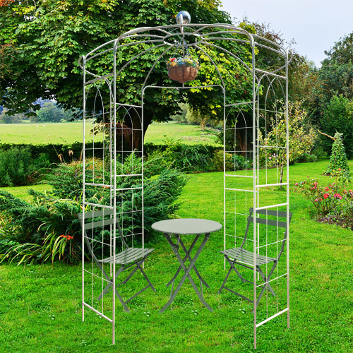 114.2 in. x 81.3 in. Metal Iron Garden Arch Birdcage Shape Pergola Pavilion Arbor for Outdoor Activity in White