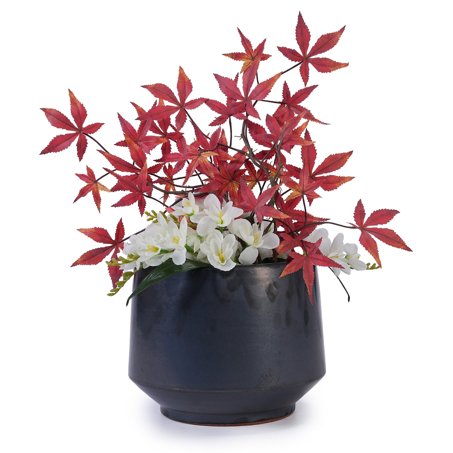 Handmade Black Matte Glazed Ceramic Planter Set of 3, 15/11/9 Inch Diameter, Textured Finish for Orchids & Begonias, Indoor/Outdoor Use on Windowsill & Bookshelf, Breathable Clay