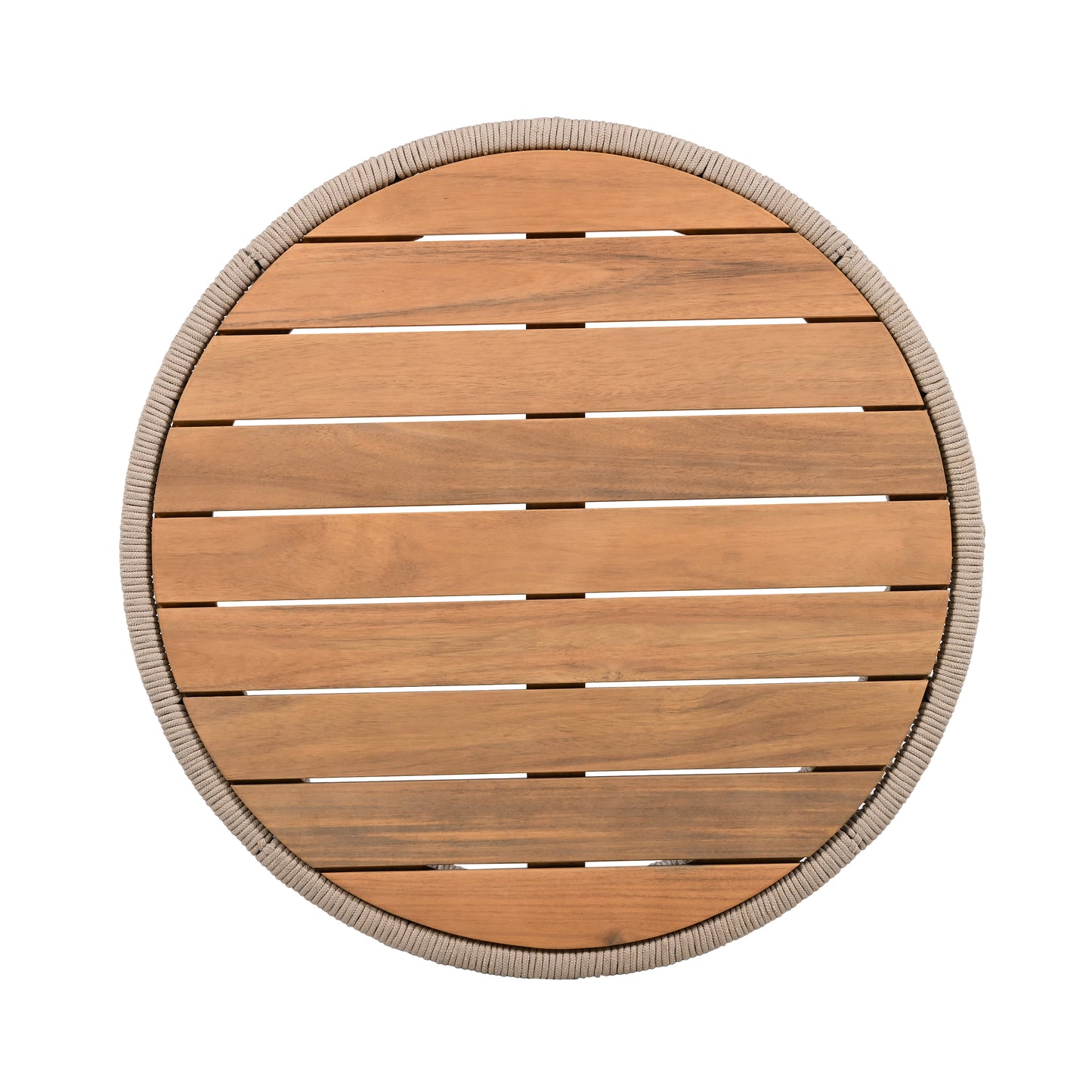 Outdoor Rattan rope & Acacia Wood Coffee Table - Patio Balcony Furniture for Garden, Yard, Balcony - Weather Resistant(Rope Beige, Natural Iron)