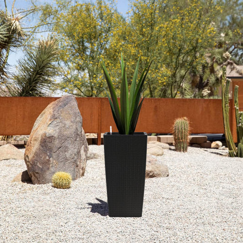 30 in. Black Outdoor Indoor Plastic with Automatic Watering System Rectangle Planter (2-Pack)