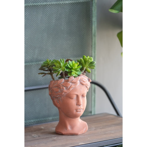 D 6 x 9 in. Cement Visage Head Bust Planter, Brown concrete