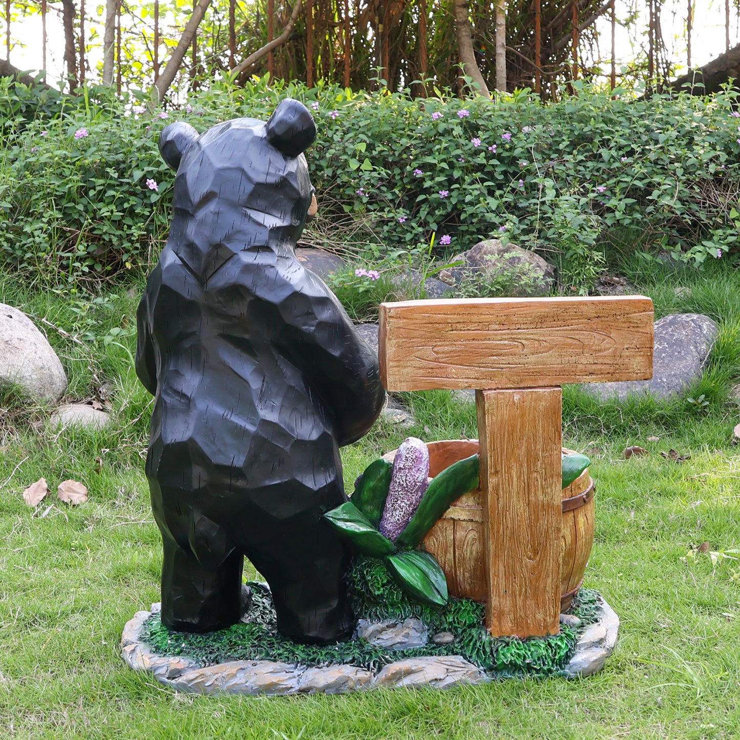 Outdoor Garden Sculpture Bear Flower Pot Planter - Unique Yard Statue Decoration, Interesting Law Outdoor Ornament