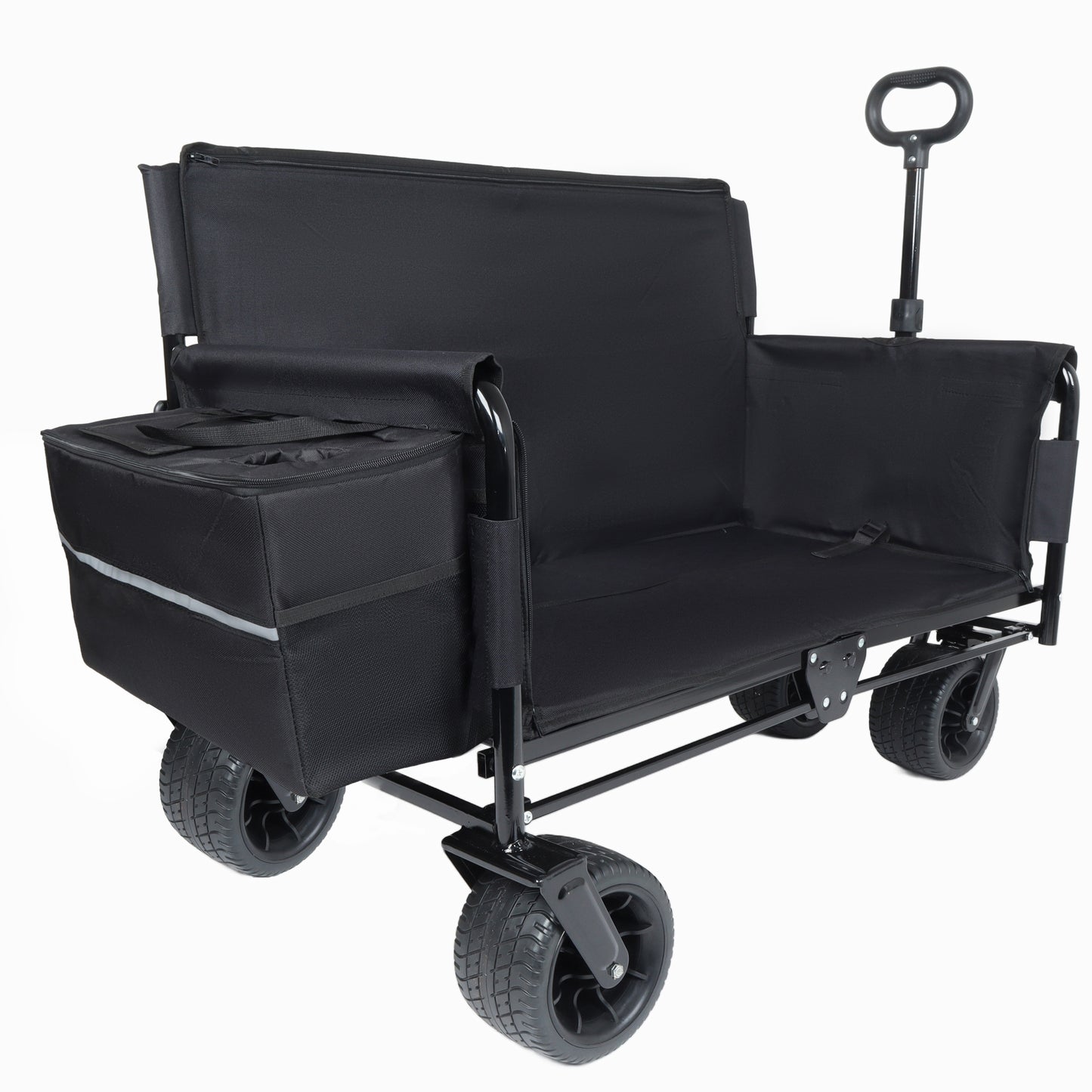 3-in-1 Convertible Folding Wagon Cart with Bench Seat & Storage - Includes 1 ice pack, 500lbs Heavy-Duty Utility Wagon, 180L Capacity All-Terrain Wheels for Camping, Beach, Sports, Garden, black