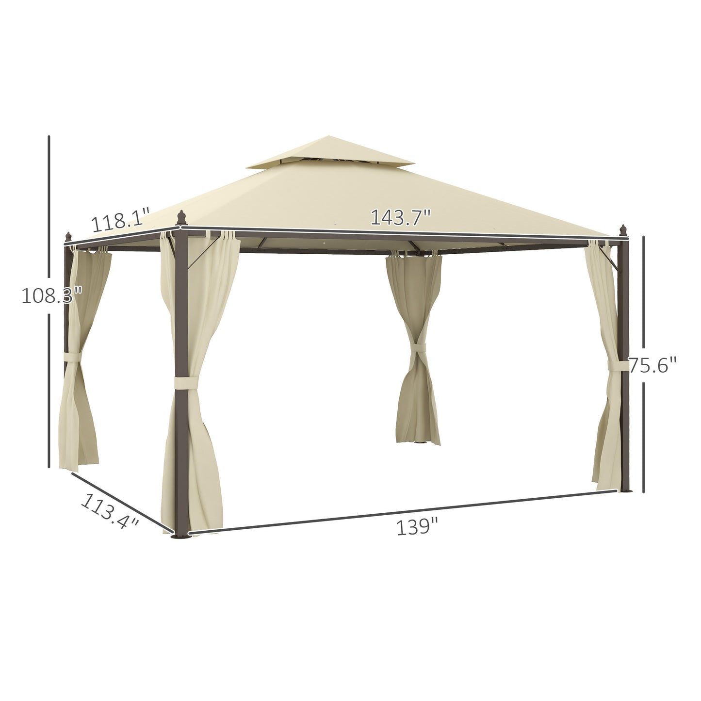 Outsunny 10' x 12' Steel Outdoor Patio Gazebo with Polyester Privacy Curtains, Two-Tier Roof for Air, Large Design