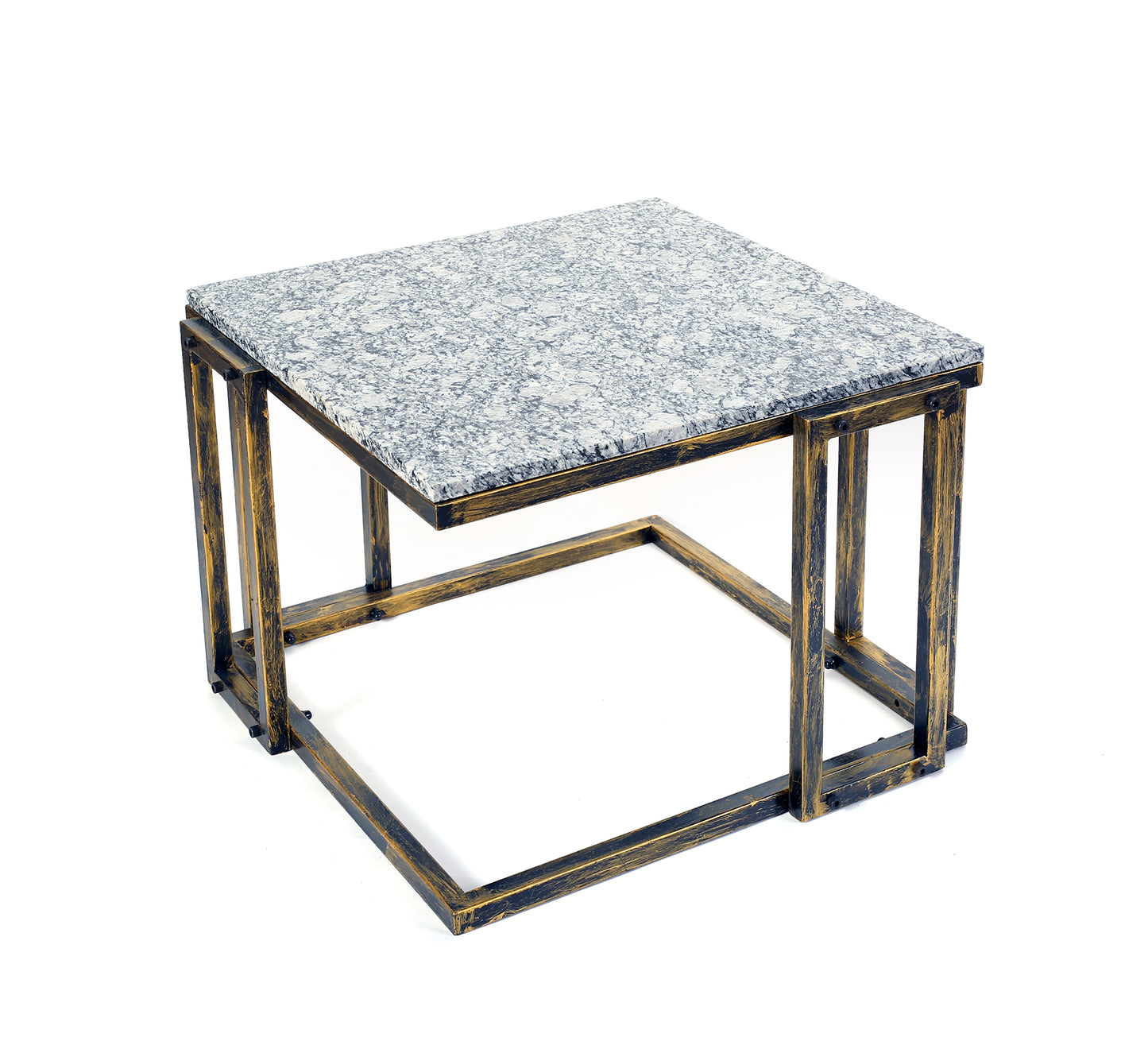 14.5" Granite Marble Black / Gold Plant Stand