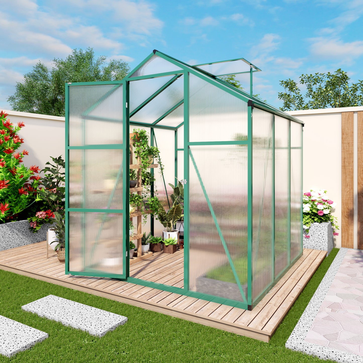 Newly marketed Gain height windproofaluminum greenhouse 6x6 FT Polycarbonate Greenhouse Raised Base and Anchor Aluminum Heavy Duty Walk-in Greenhouses for Outdoor Backyard in All Season