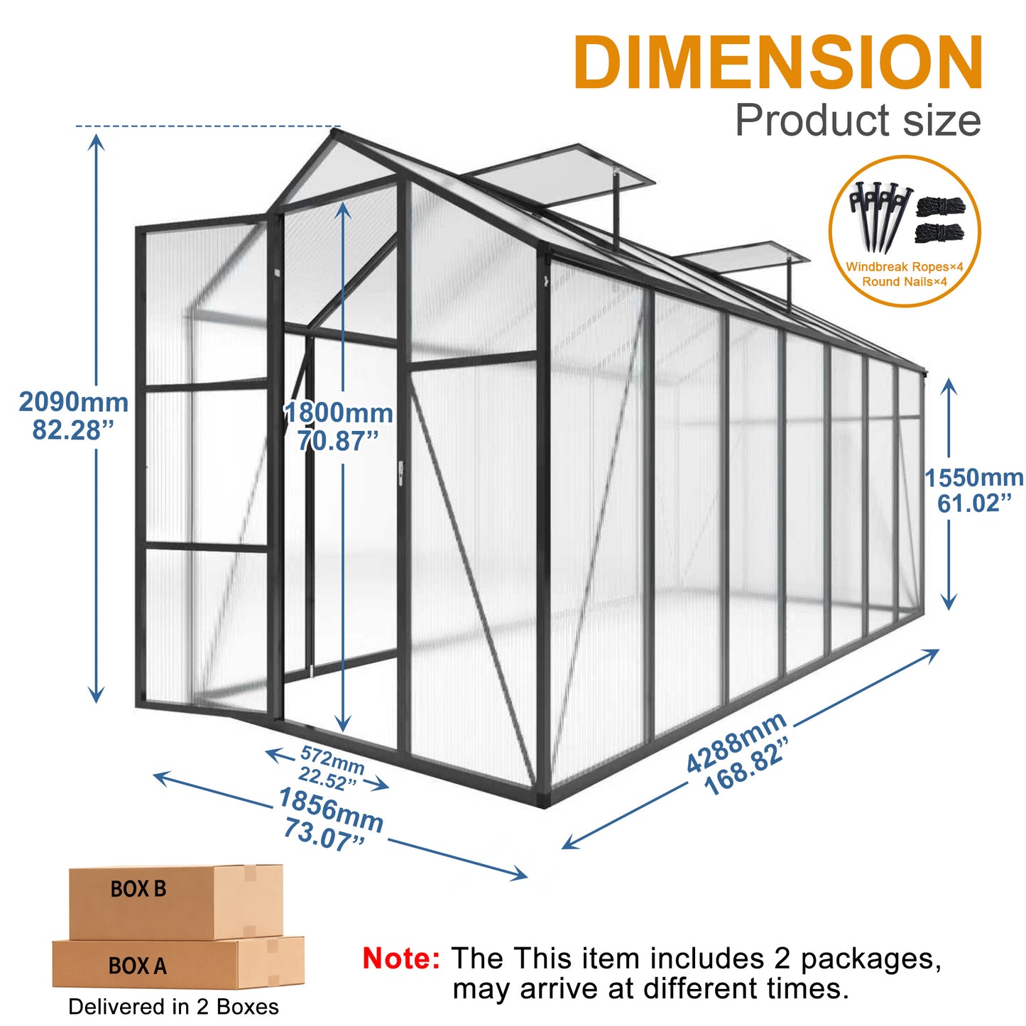 6x14FT Walk-in Outdoor Greenhouse - Polycarbonate Garden Greenhouse with Sturdy Aluminum Frame, Adjustable Vents, Lockable Door & UV Protection for Backyard