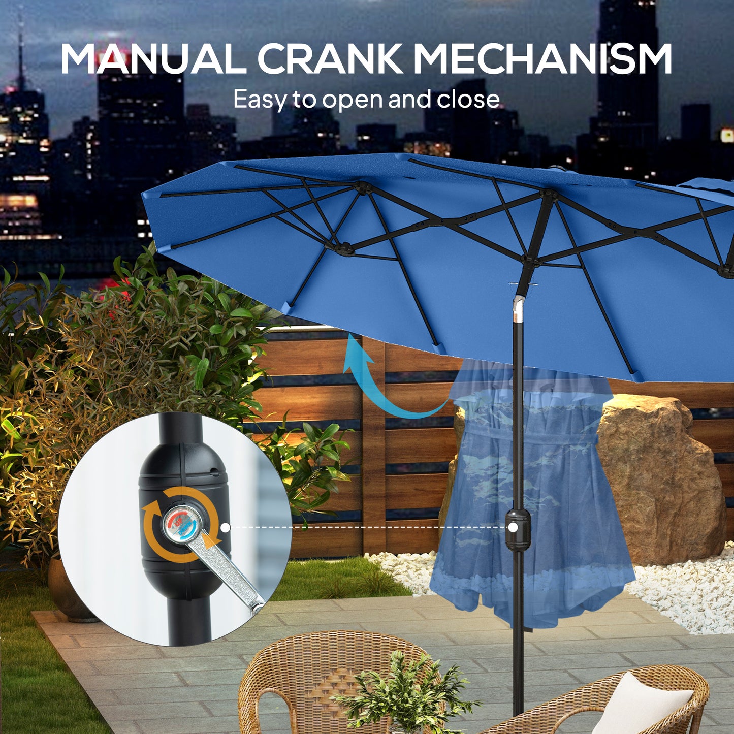 Outdoor Umbrella,Double-sided Patio Umbrella,with Push Button Tilt and Crank,3 Air Vents and 12 Ribs