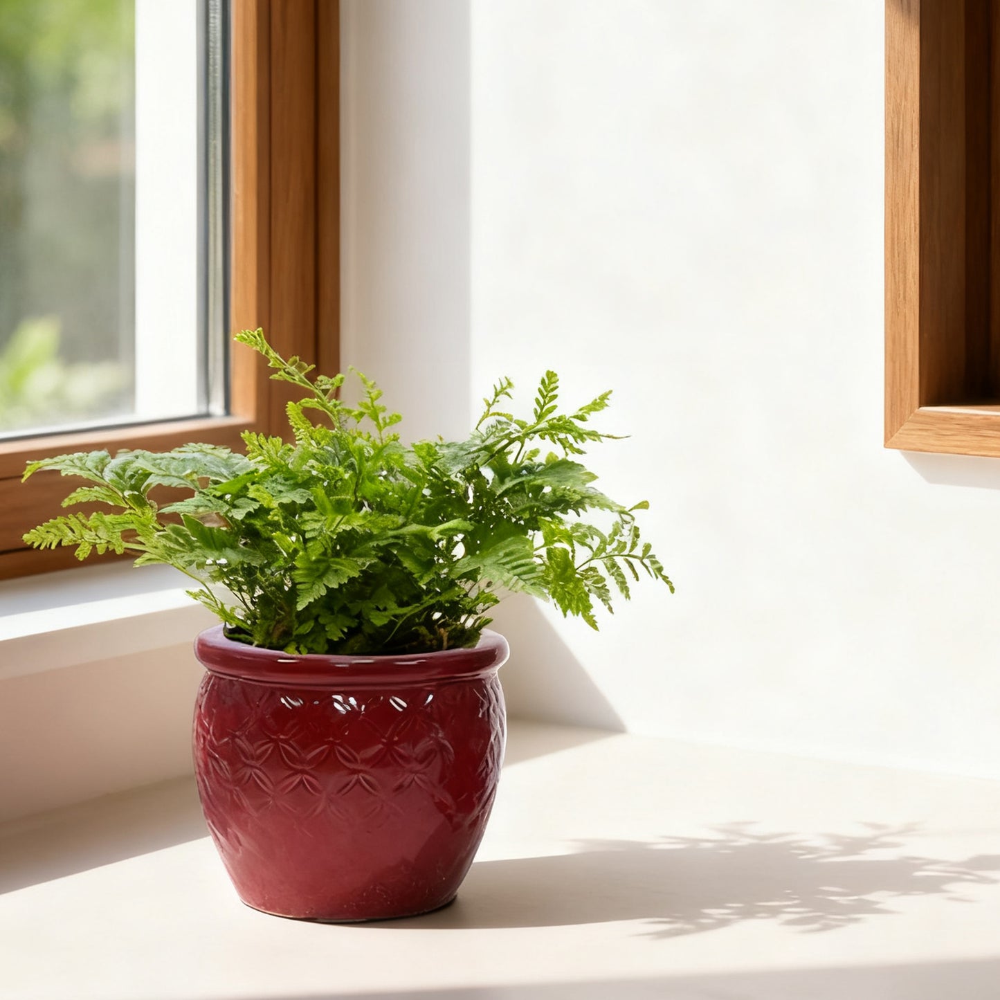 Handmade Ceramic Flower Pot Set of 3, 15/12/10 Inch Diameter, Deep Red with Floral Embossed Pattern, for Orchids Indoor/Outdoor Use on Windowsill & Bookshelf, Breathable Clay