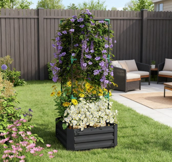 Raised Garden Bed,Garden Bed,Galvanized Planter Box with Cage for Climbing Vines