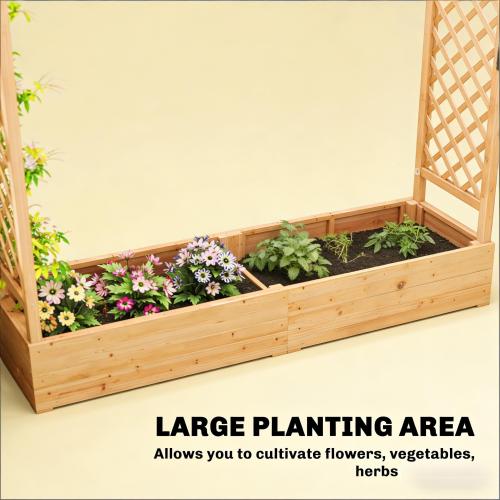 44 .1 in. x 70.9 in. Brown Wood Garden Trellis with Wood Planter Box, Drainage Hole and Fabric Filter