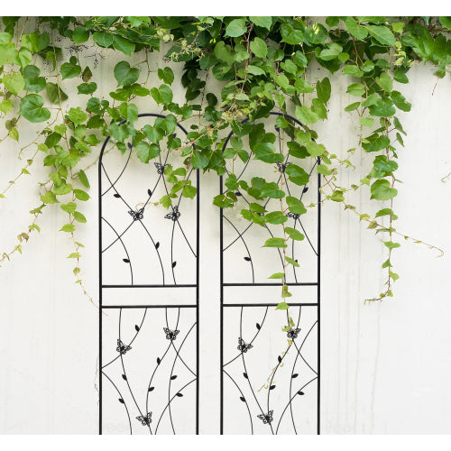 71in. Outdoor Garden Butterfly Decorative Black Metal Climbing Plant Flower Trellis, 4 Pieces
