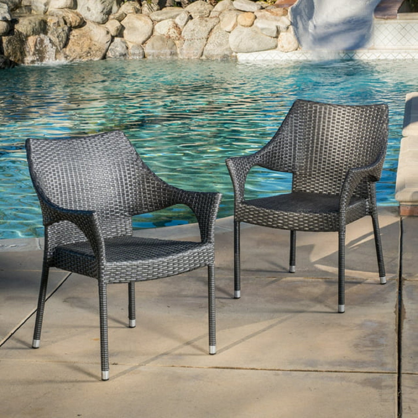 MIRAGE GREY PE WICKER STACKING ARMCHAIR,4PCS