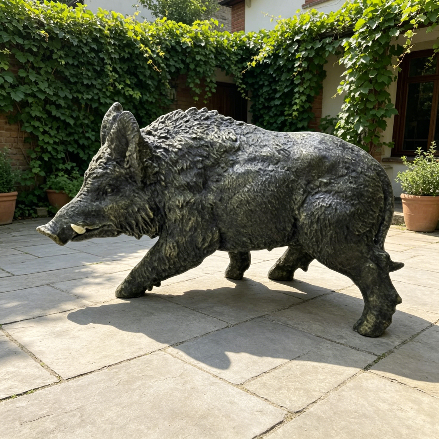 12.20" H x 21.26" L Simulated Wild Boar Resin Garden Statue, Indoor & Outdoor Decorative Ornament, Lawn & Courtyard Art Craft Decoration