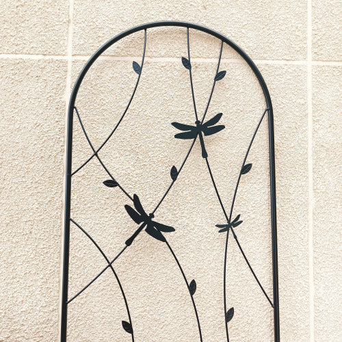 2 Pack 71 in. Iron Garden Trellis Garden Fencing for Climbing Plants, Dragonfly Decorative Plant Trellis, Black