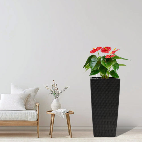 Black Wicker Square Flower Pot With Automatic Watering System Making Flower Cultivation Easier(Black, 2-Pack)