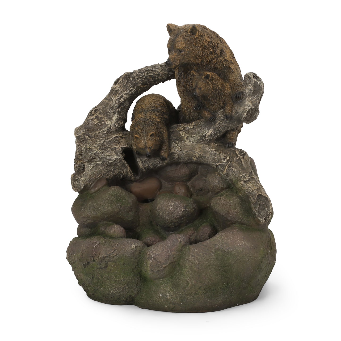 24.75" High CALLAN FOUNTAIN Weather Resistant Floor Fountain with Light, Light Brown + Moss
