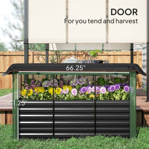 70.75 in. L x 23.5 in. W x 22.75 in. H Beige Steel Raised Garden Bed, Planter Box with Crop Cage and Shade Cloth