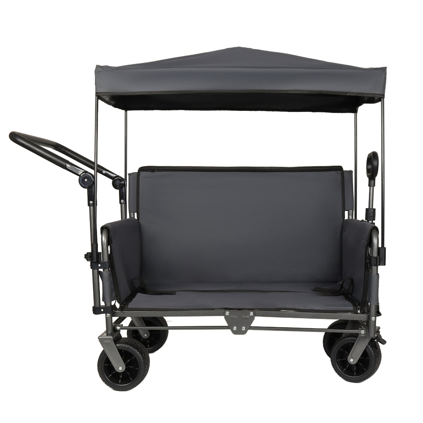 3-in-1 Folding Wagon Cart with Bench Seat & Canopy & Storage, 500lbs Heavy-Duty, 180L Capacity, All-Terrain Wagon for Camping, Beach, Sports, & Garden, Gray