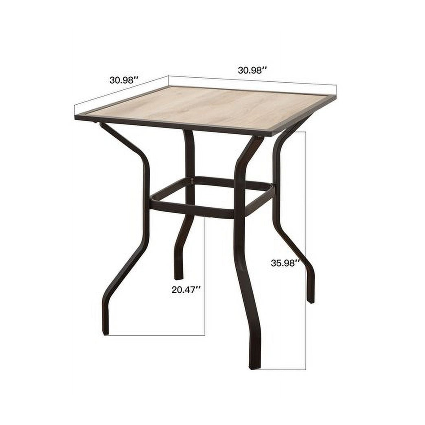 Outdoor Patio Bar Table Square Metal Table with Wood-Look Tabletop, for Garden Balcony Backyard Deck(1 Table)