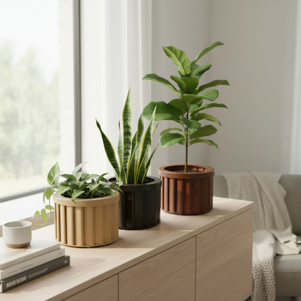 Round Strata Planter MD - Beige Brown
