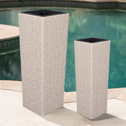 Beige Wicker Outdoor Flower Pots (2-Pack)