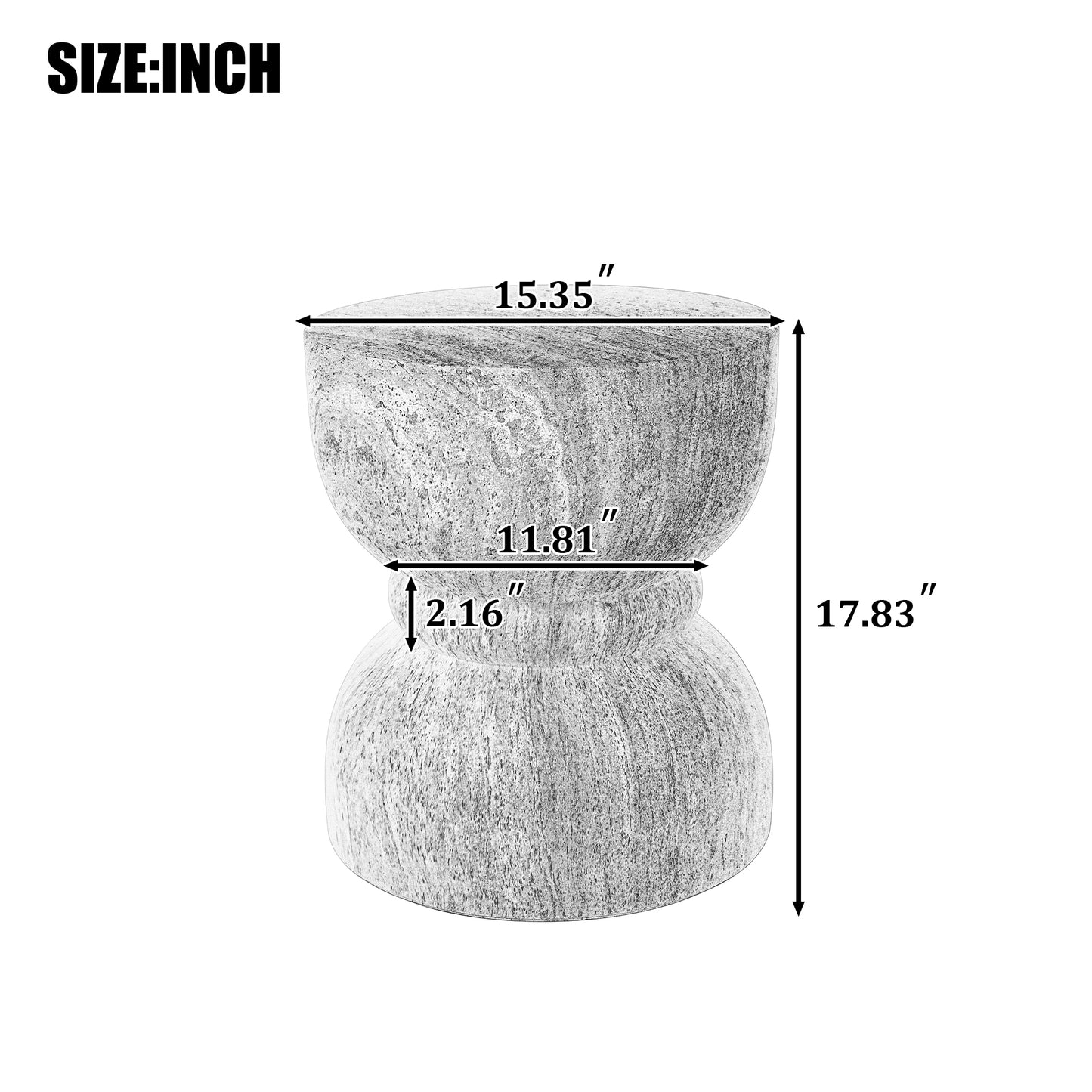 U_Style Outdoor Concrete Side Table,Rounded Waist Outdoor End Tables, Decorative Garden Stools for Indoor Outdoor With Imitation Natural Stone Texture Patio Accent Side Table