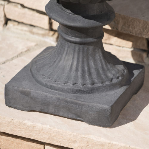 18.8 in. Black Magnesium Stone Oxide Round Outdoor Patio Garden Planter and Square Base