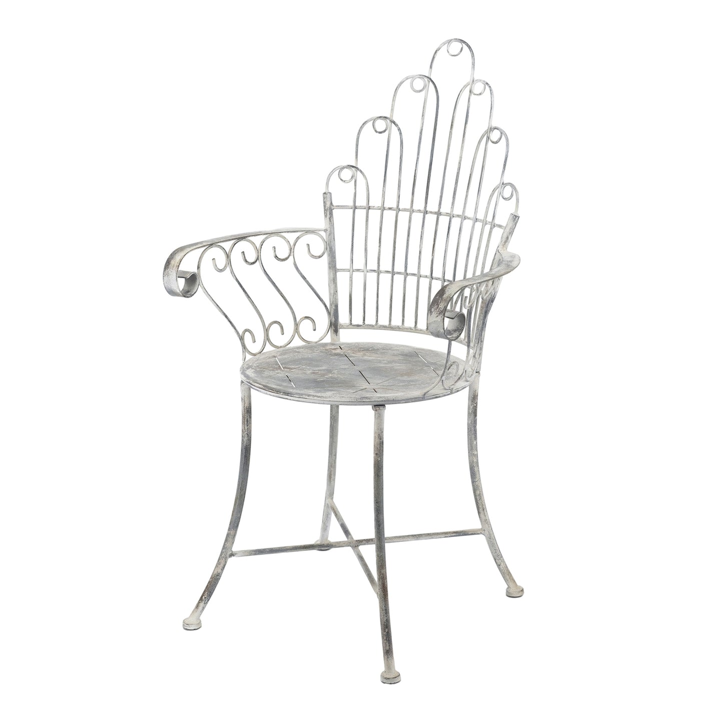 23x22x38" Distressed Silver Finish Iron Accent Chair, French Country Armchair, Outdoor Garden Seating