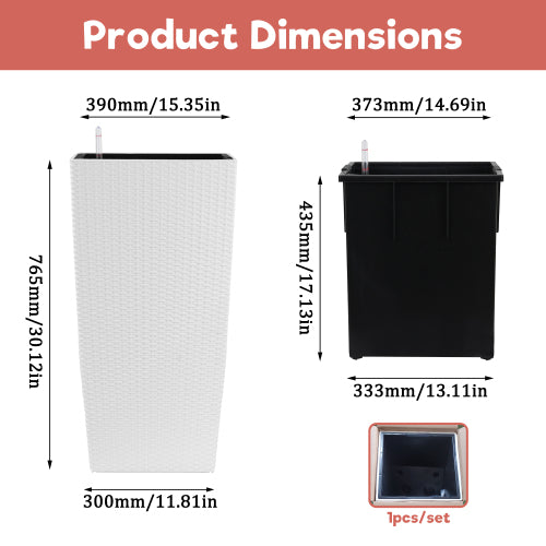30 in. White Plastic Rectangle Outdoor Planter Self-Watering Drainage Holes and Inner Trays (1-Pack)