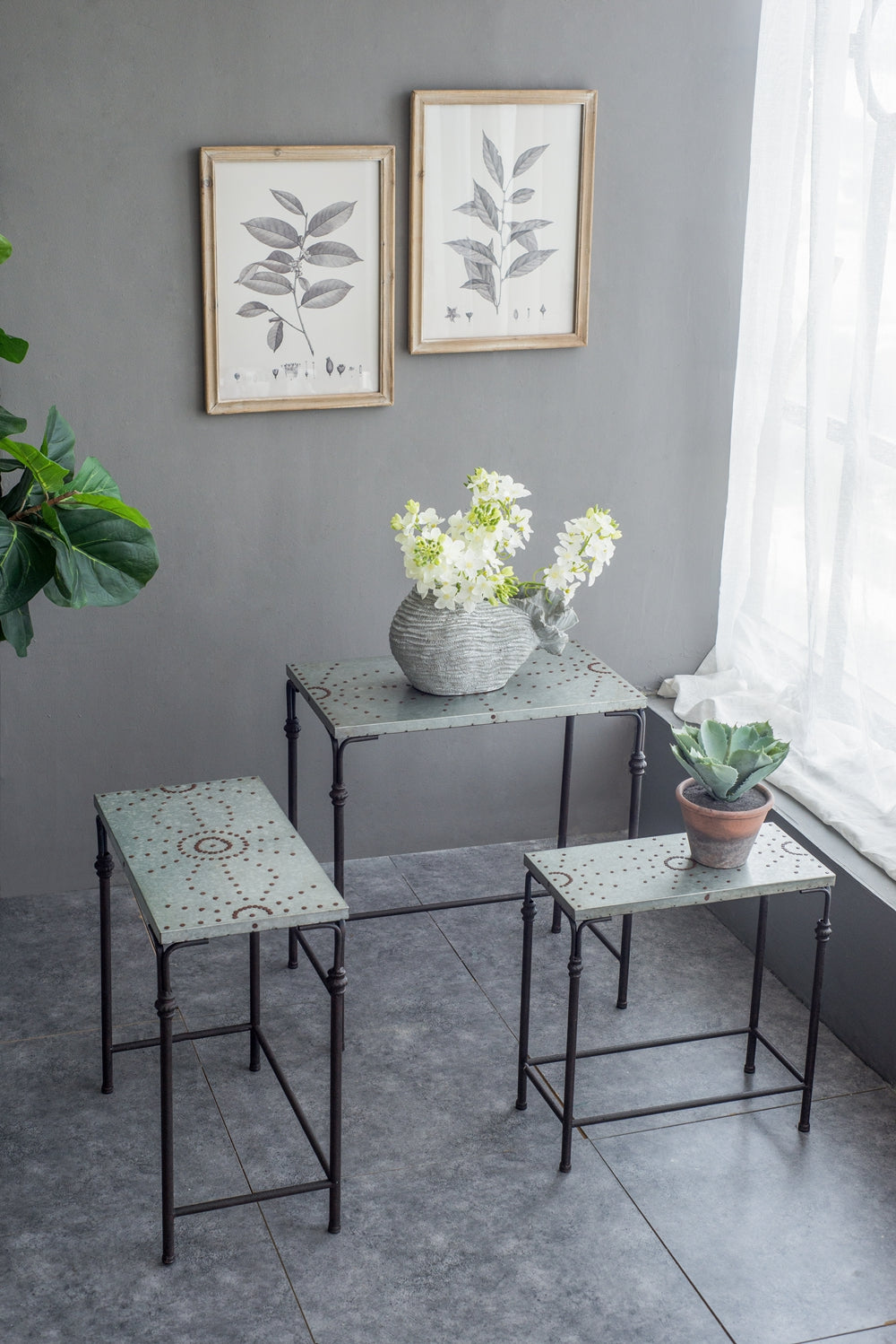 Set of 3 The Gilbert Nesting Tables Metal Plant Stand, L:24x14x26" M:21.5x11.5x23" S:19x9x20"