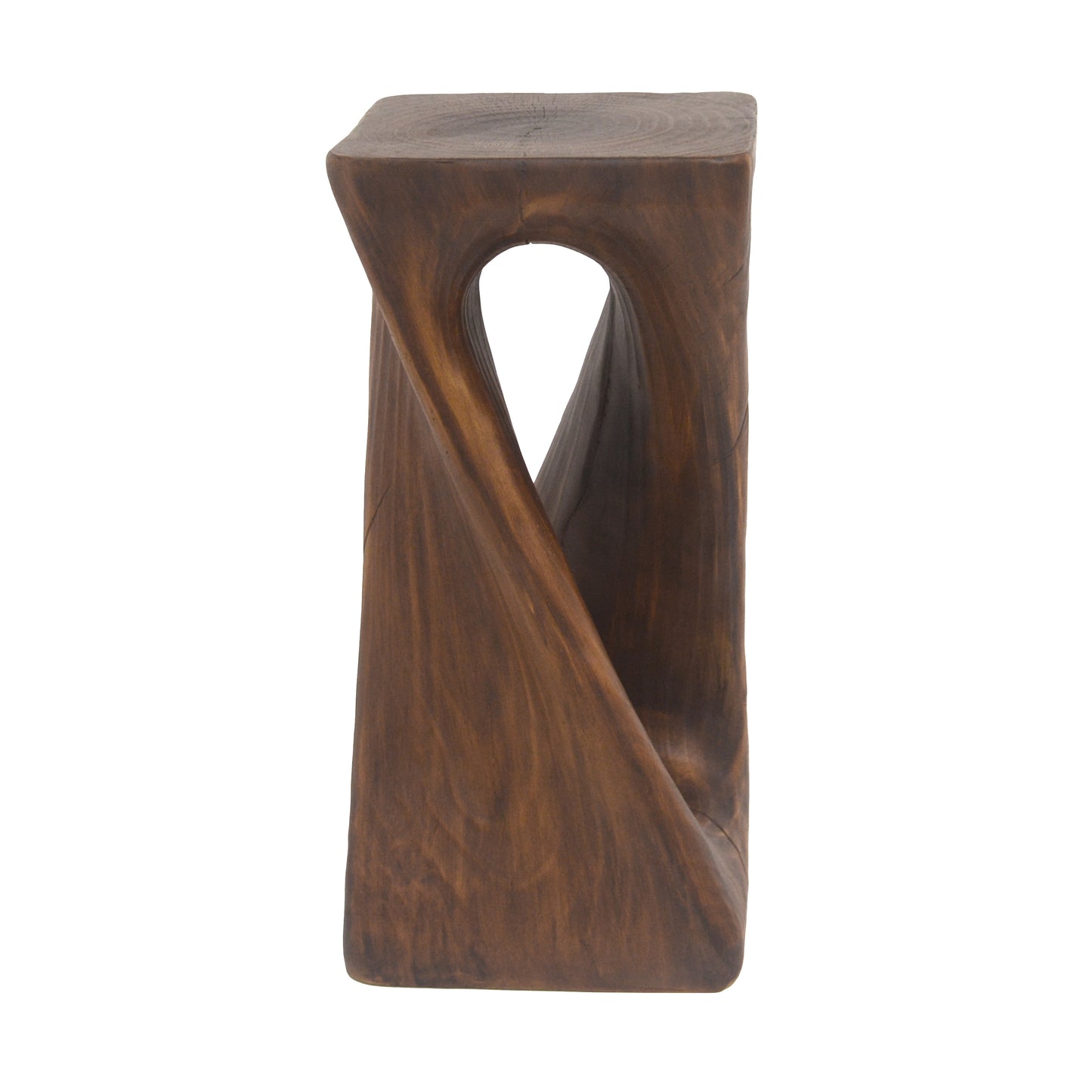 Outdoor Side Table,Twist Shape End Table,Decorative Accent Table,Garden Stool Table for Patio Balcony Beach Pool Side,Lightweight Concrete,Wood Like Texture,Antique brown Color