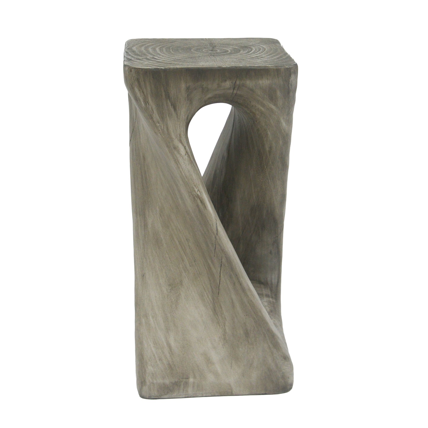 Outdoor Side Table,Twist Shape End Table,Decorative Accent Table,Garden Stool Table for Patio Balcony Beach Pool Side,Lightweight Concrete,Wood Like Texture,Grey Color