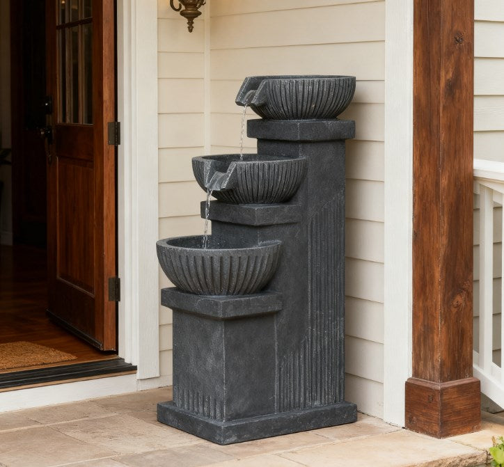 4-Tier Resin Cascading Bowls Outdoor Waterfall Fountain,Water Fountain,with LED Lights, Pump