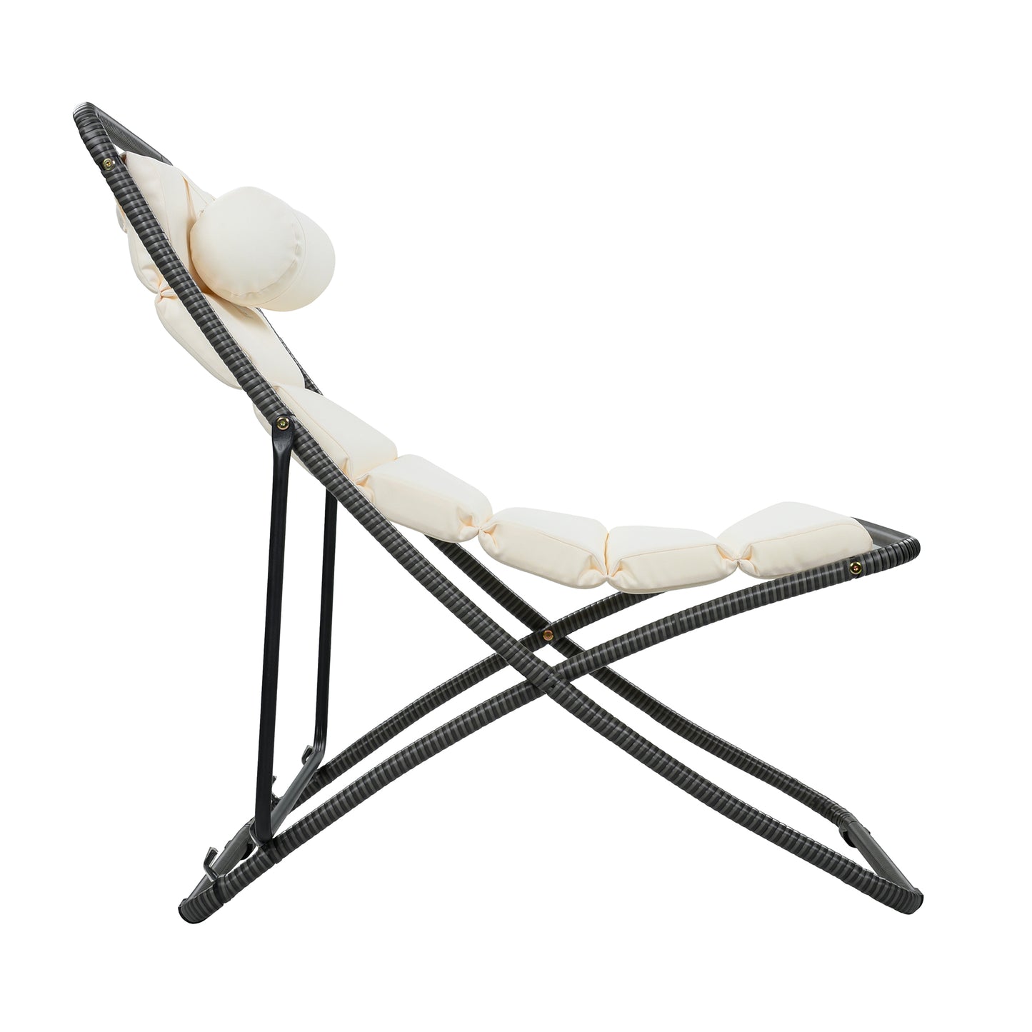 TREXM 2-Pieces Outdoor Folding Chair, Rattan-Wrapped Patio Chair with Adjustable Backrest, Thick Cushion, and Detachable Headrest ,for the Poolside, Beach, Backyard, Decck, and Camping (Black)
