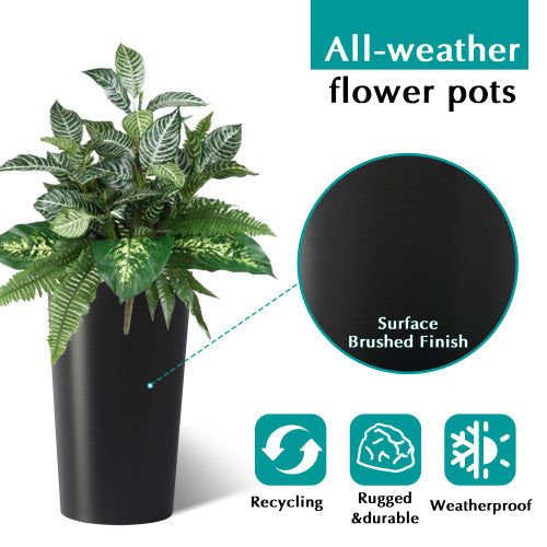 13.5 in. Large Granite Gray(Enhanced Core) Concrete Round Planter / Pot with Drainage Holes (2-Pack)
