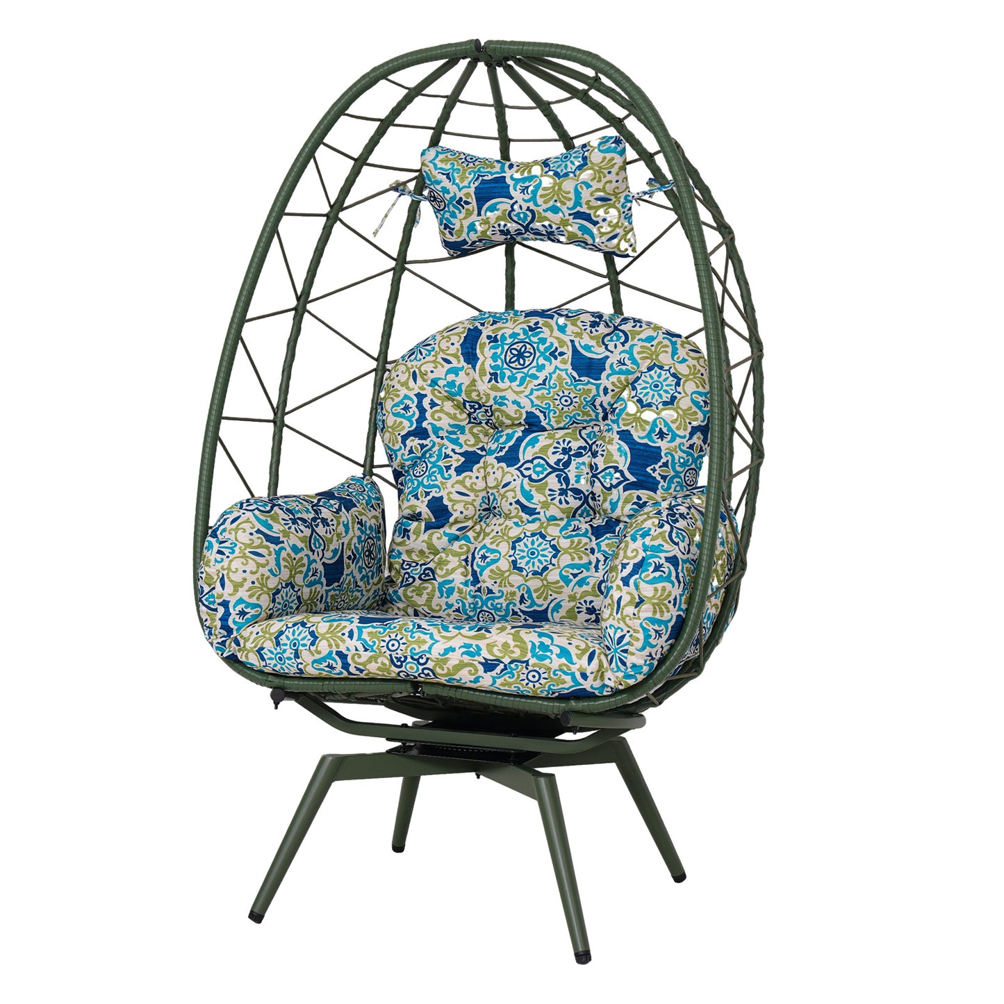 Oversized 360° Swivel Rattan Egg Chair Wicker Indoor Outdoor Patio Lounge Chair with Removable Thick Cushions